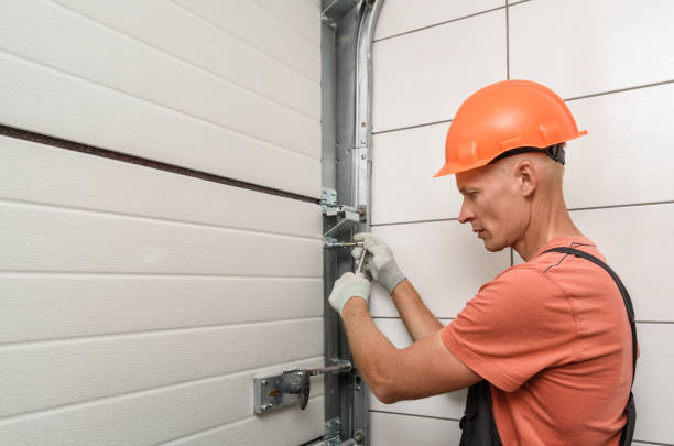 Handyman repairing a door